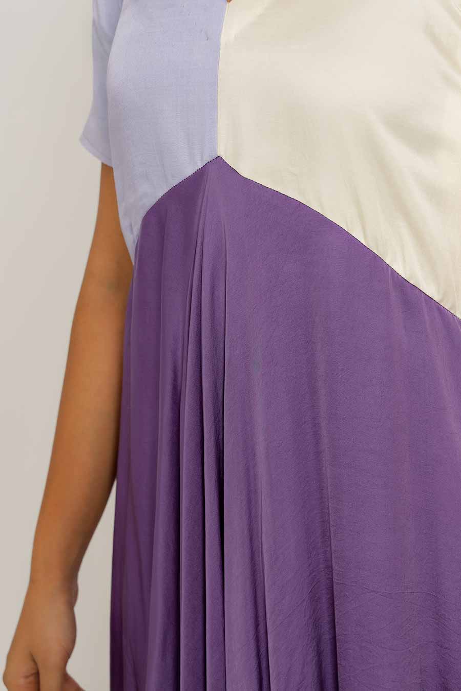 Purple-Lilac-White Colour Block Dress