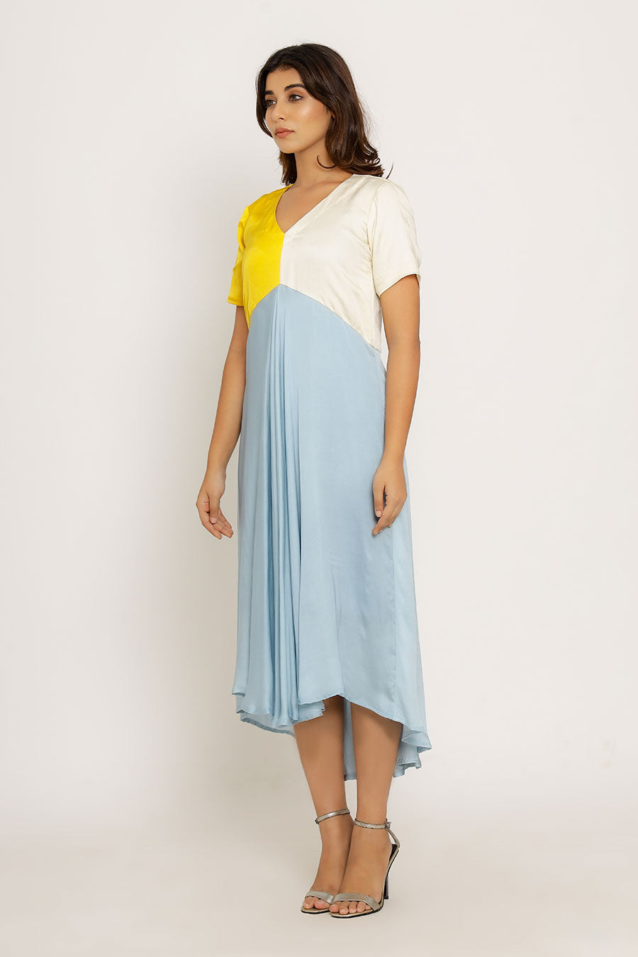 Yellow-Ice-White Colour Block Dress