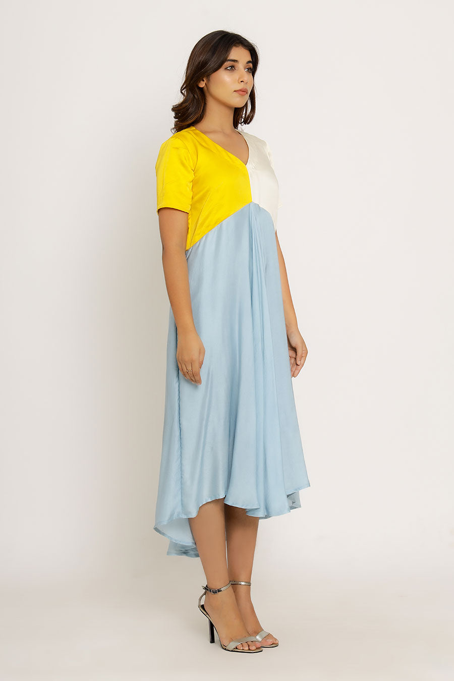 Yellow-Ice-White Colour Block Dress