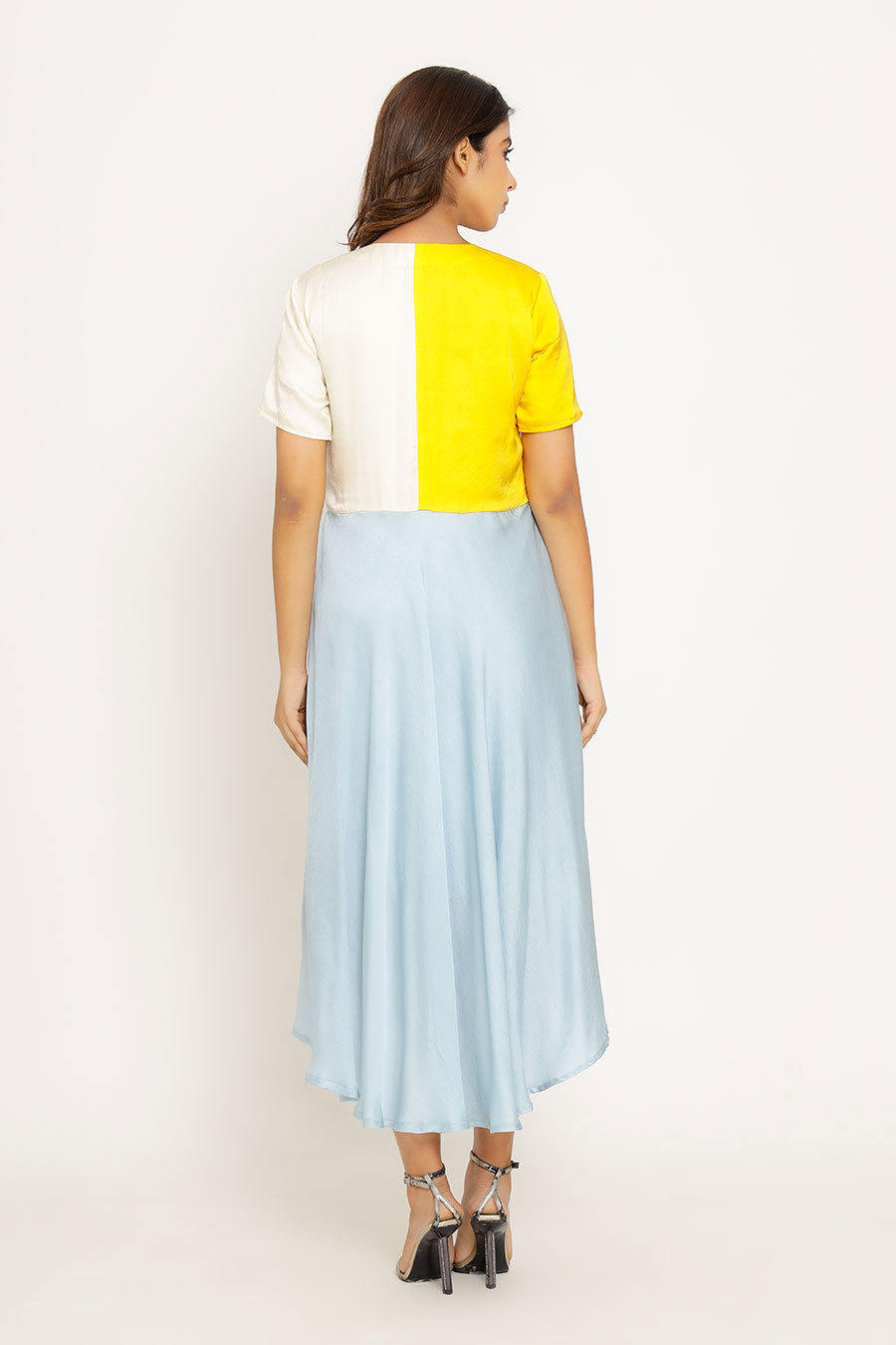 Yellow-Ice-White Colour Block Dress