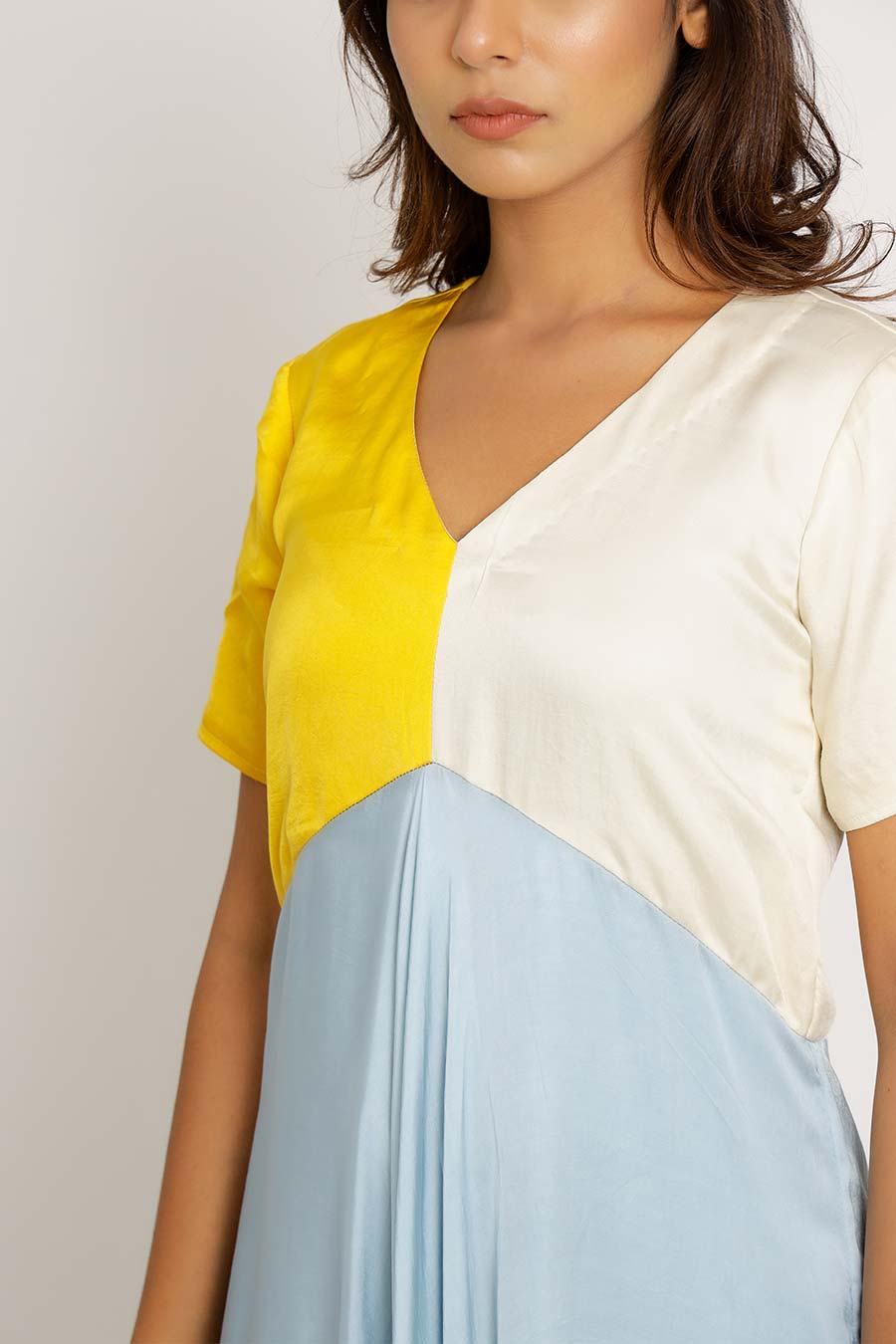 Yellow-Ice-White Colour Block Dress