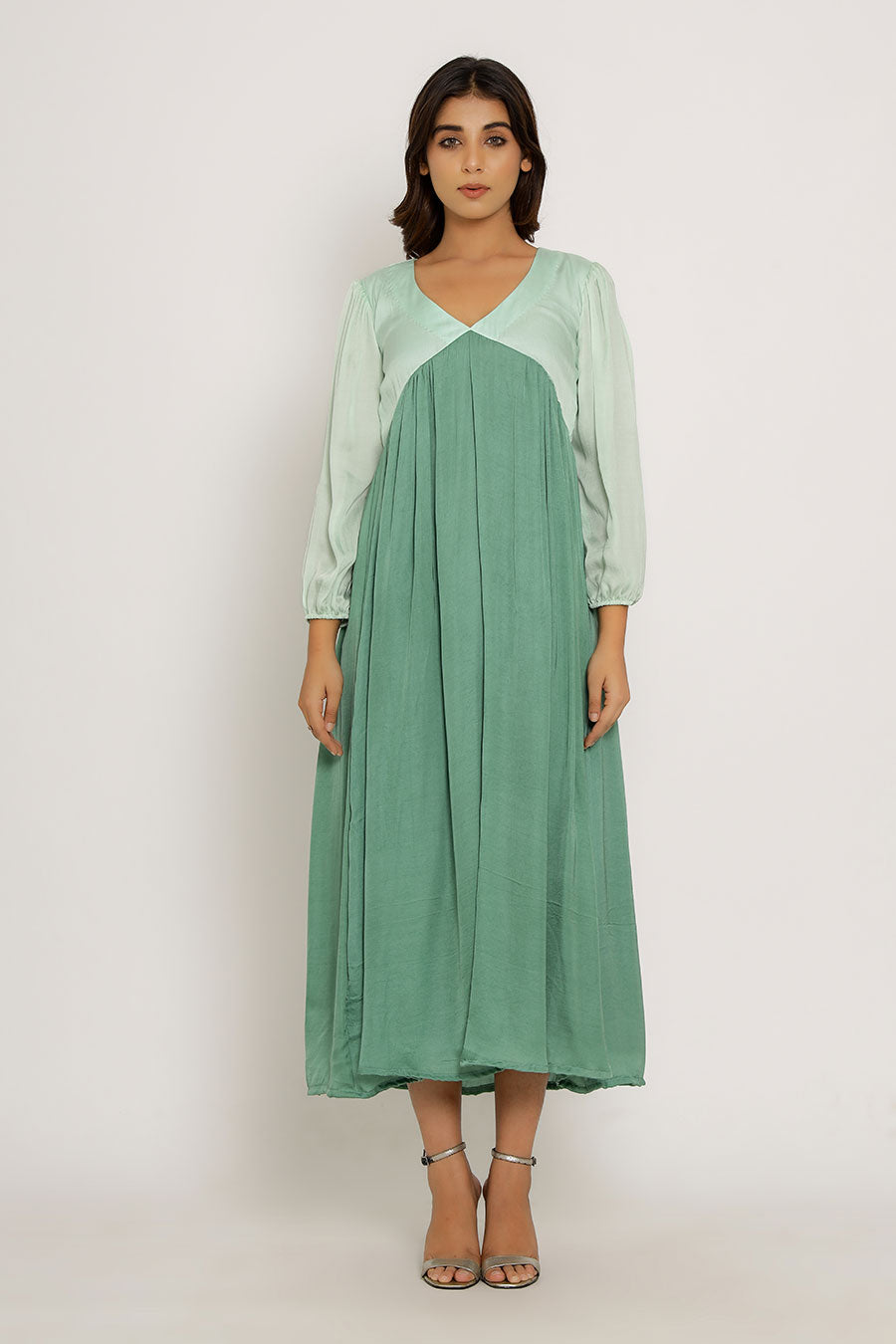 Teal & Tea Green Gathered Maxi Dress