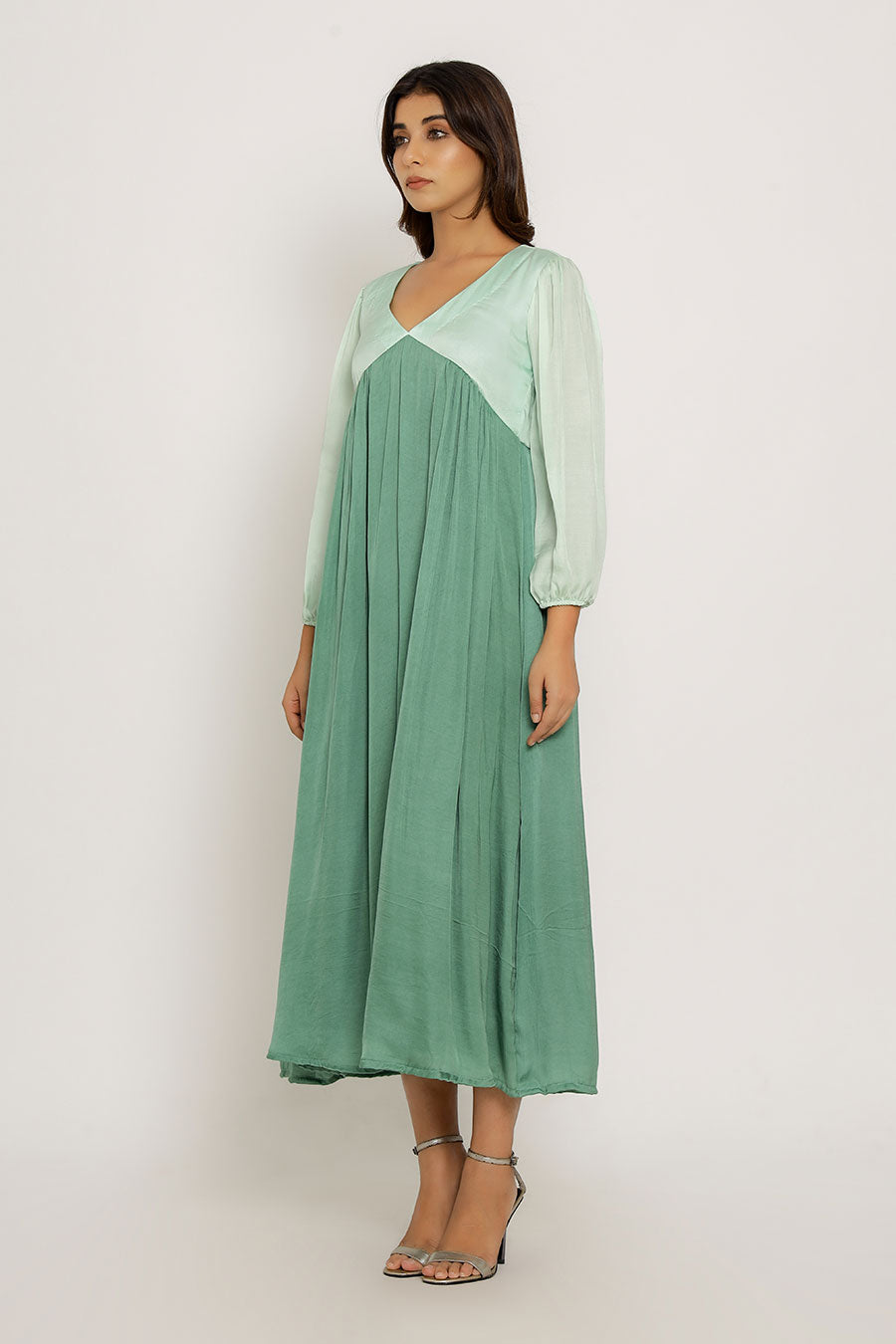 Teal & Tea Green Gathered Maxi Dress