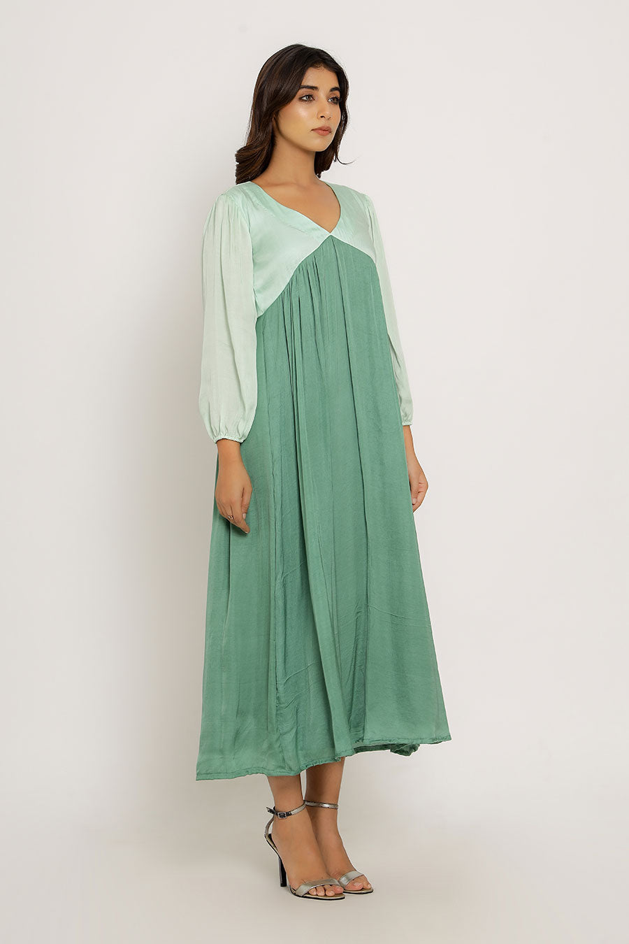 Teal & Tea Green Gathered Maxi Dress