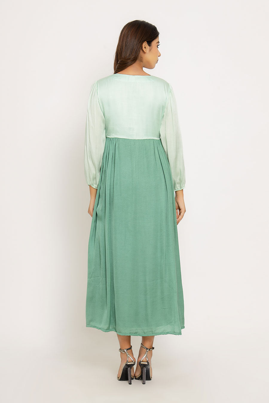 Teal & Tea Green Gathered Maxi Dress