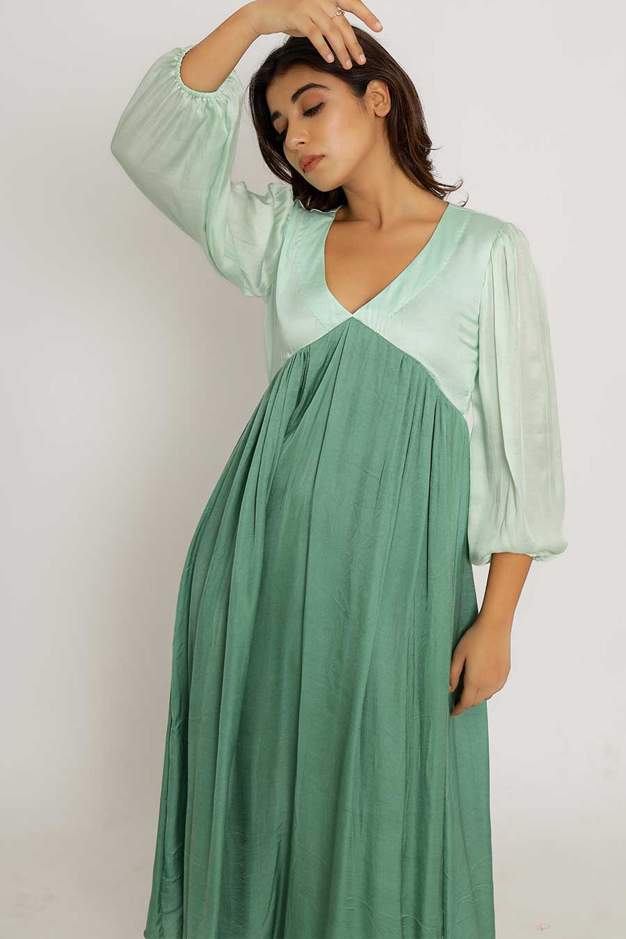 Teal & Tea Green Gathered Maxi Dress