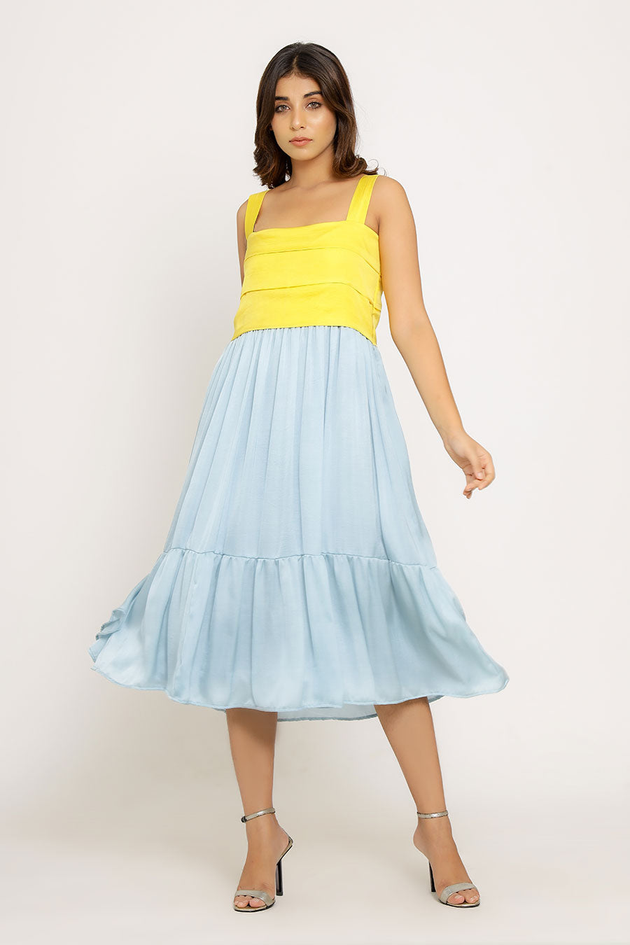 Yellow & Ice Blue Midi Dress