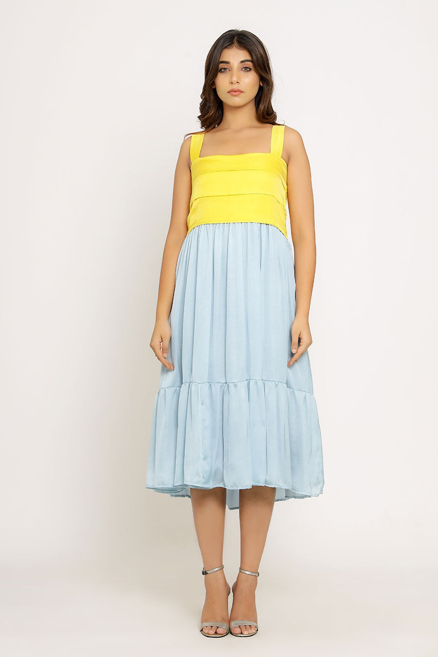 Yellow & Ice Blue Midi Dress