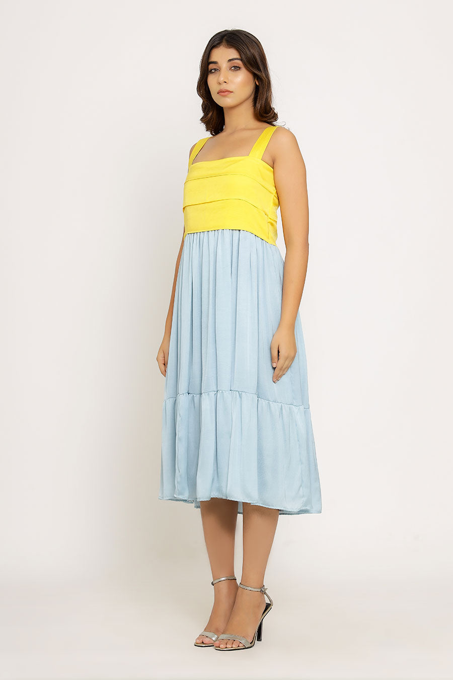 Yellow & Ice Blue Midi Dress