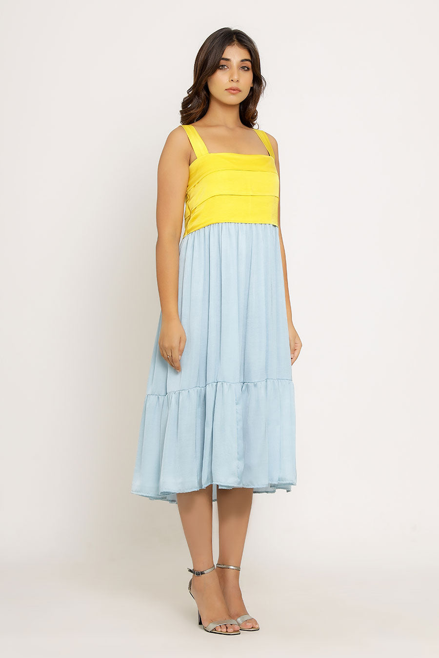 Yellow & Ice Blue Midi Dress