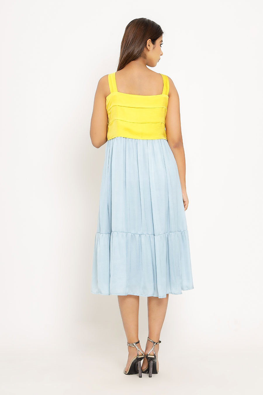 Yellow & Ice Blue Midi Dress