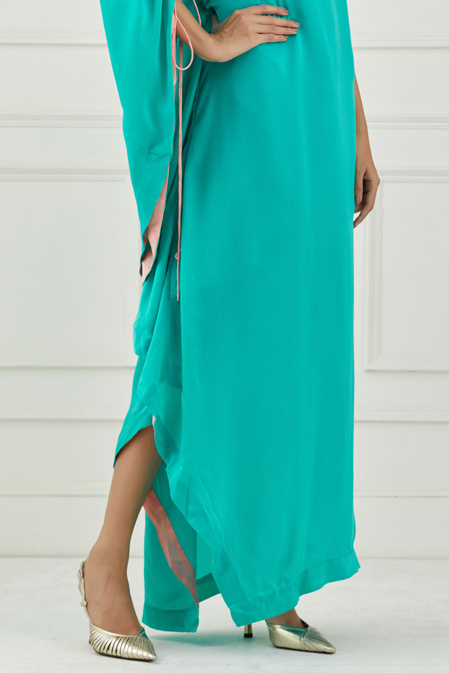 Teal Embroidered One-Shoulder Dress