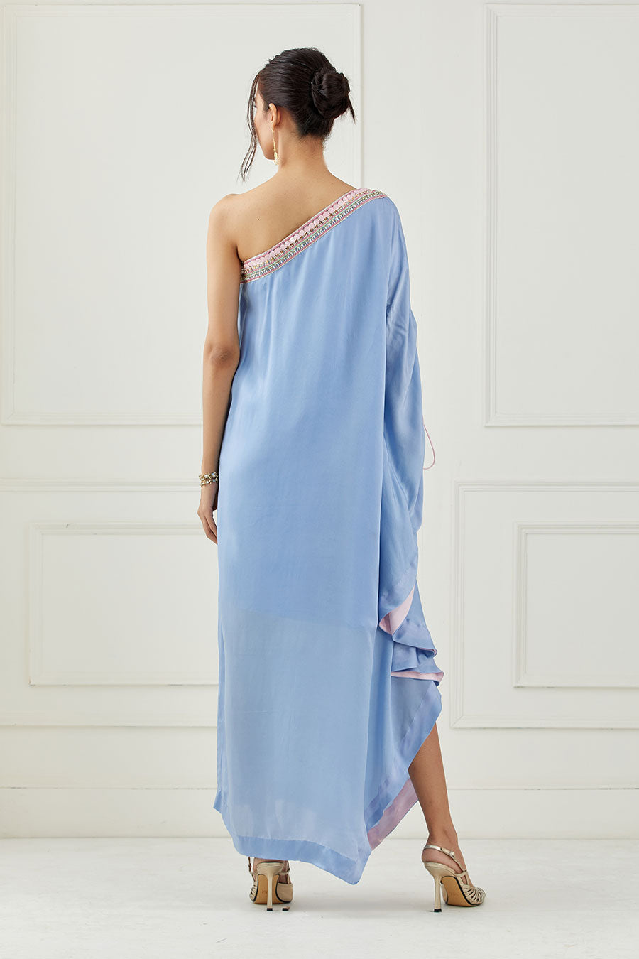 Moon Blue Embroidered One-Shoulder Dress