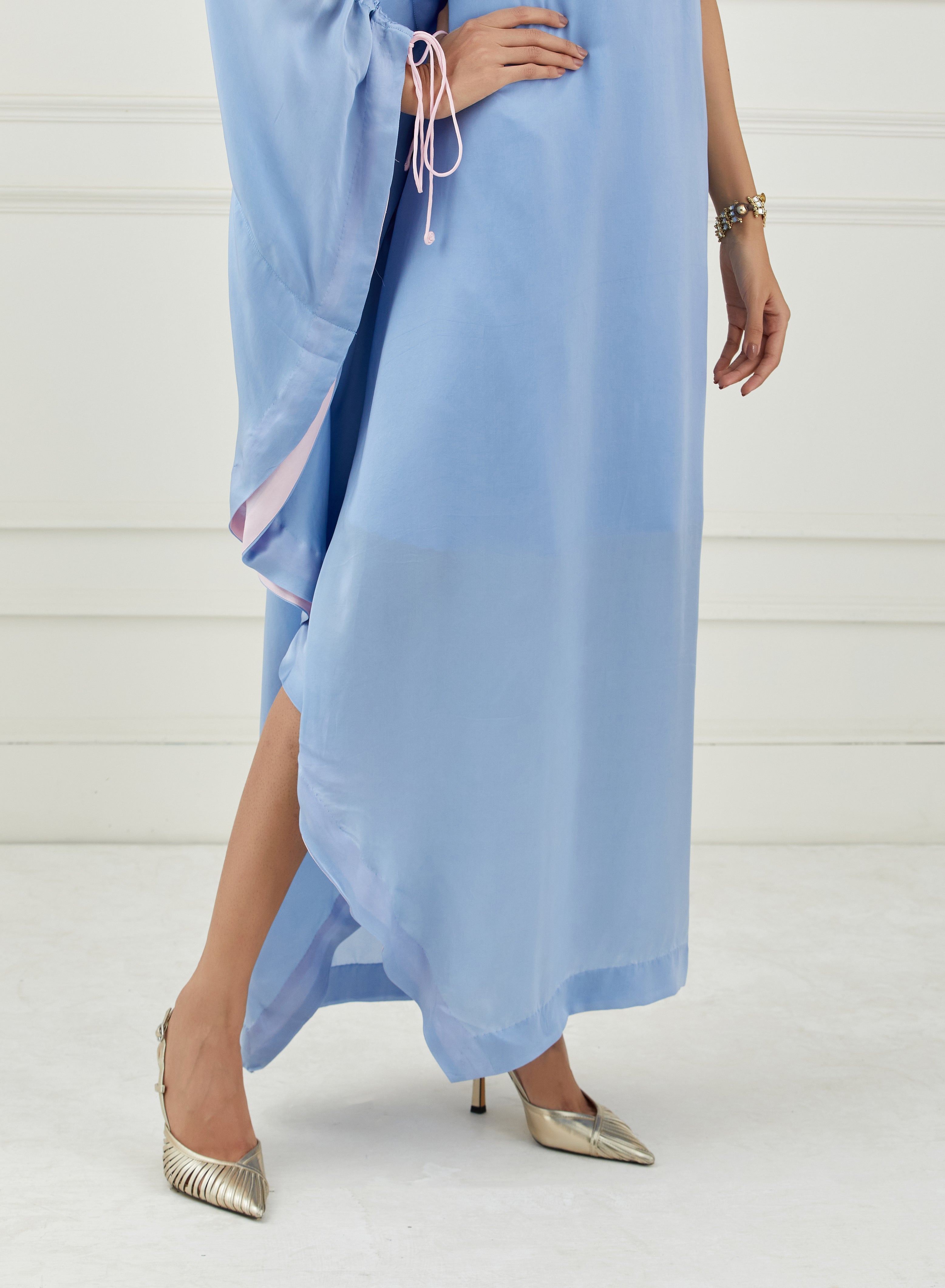 Moon Blue Embroidered One-Shoulder Dress