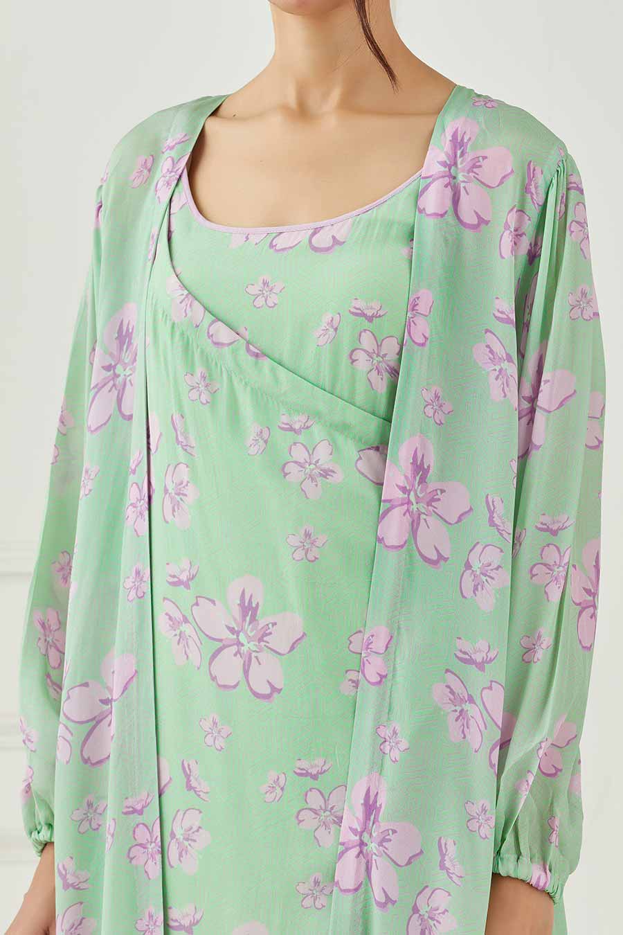 Mint Green Printed Dress & Cape Set