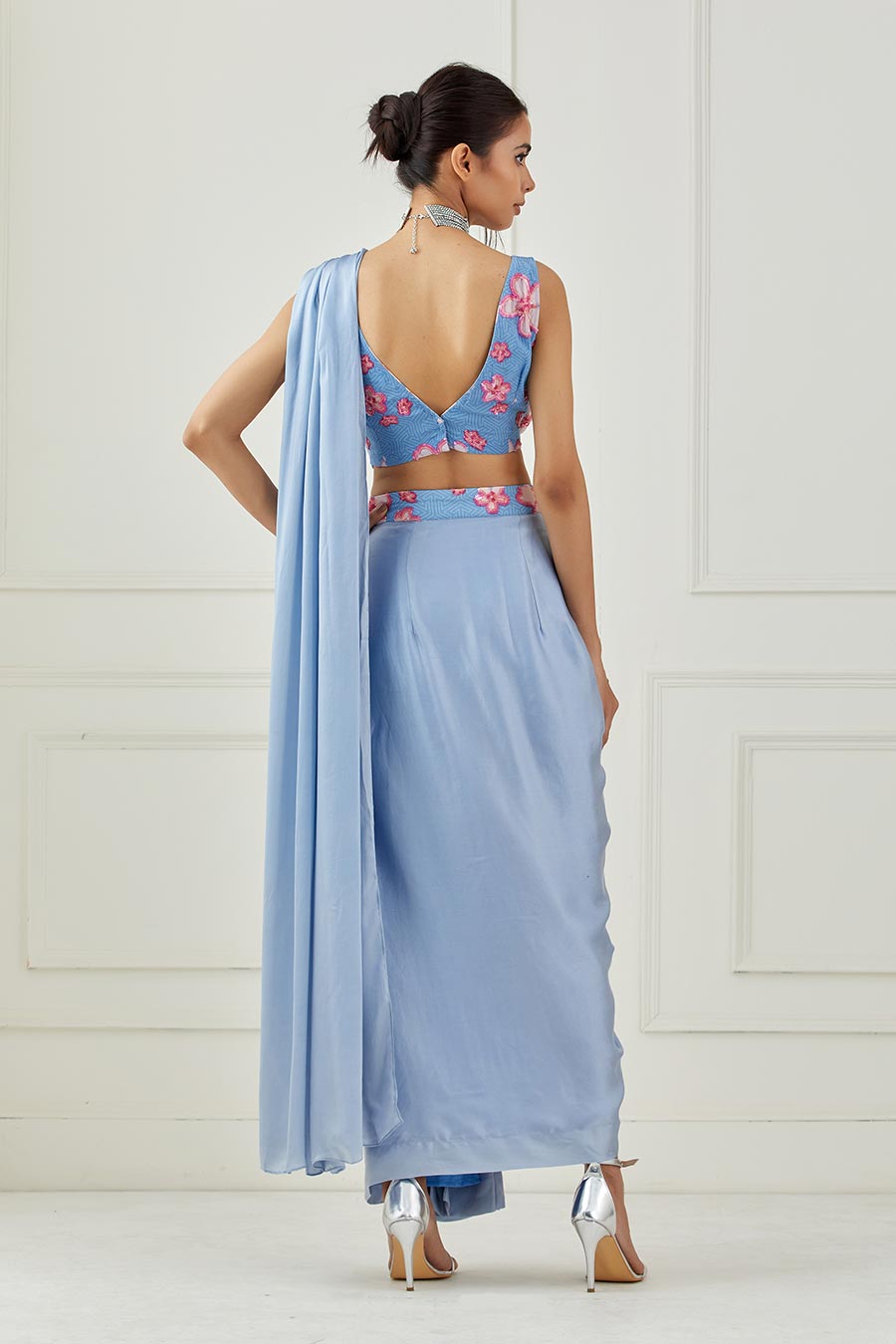 Moon Blue Draped Saree & Blouse Set