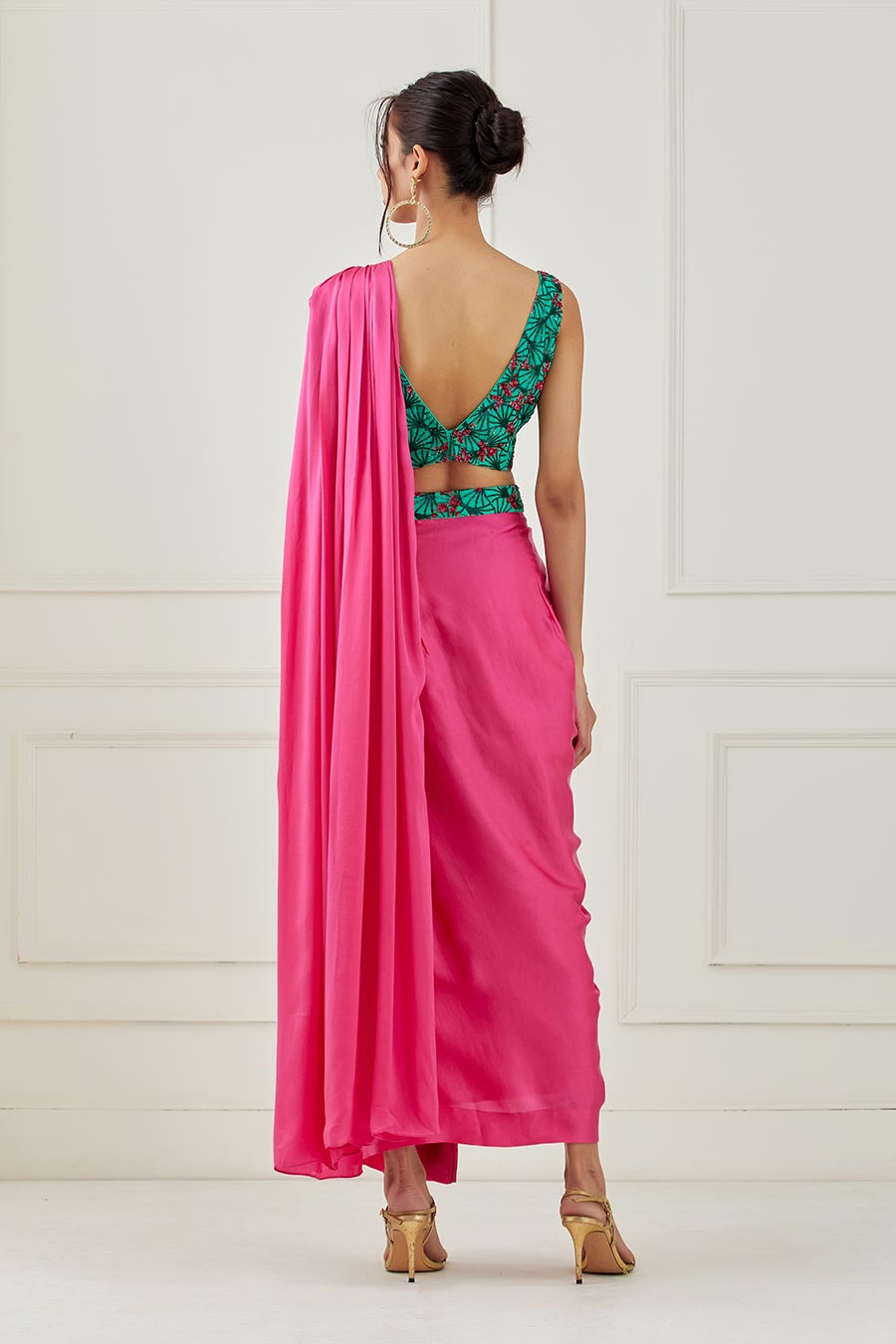 Fuschia Draped Saree & Blouse Set