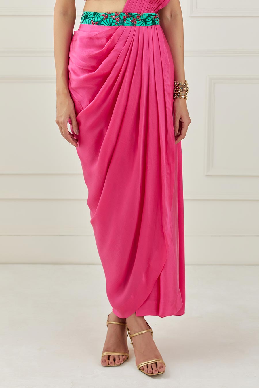 Fuschia Draped Saree & Blouse Set