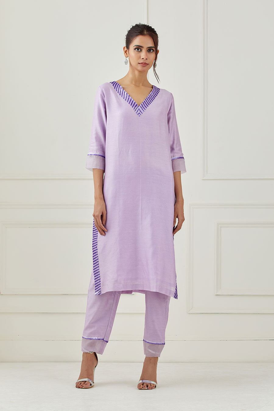 Lavender Embroidered Kurta Set