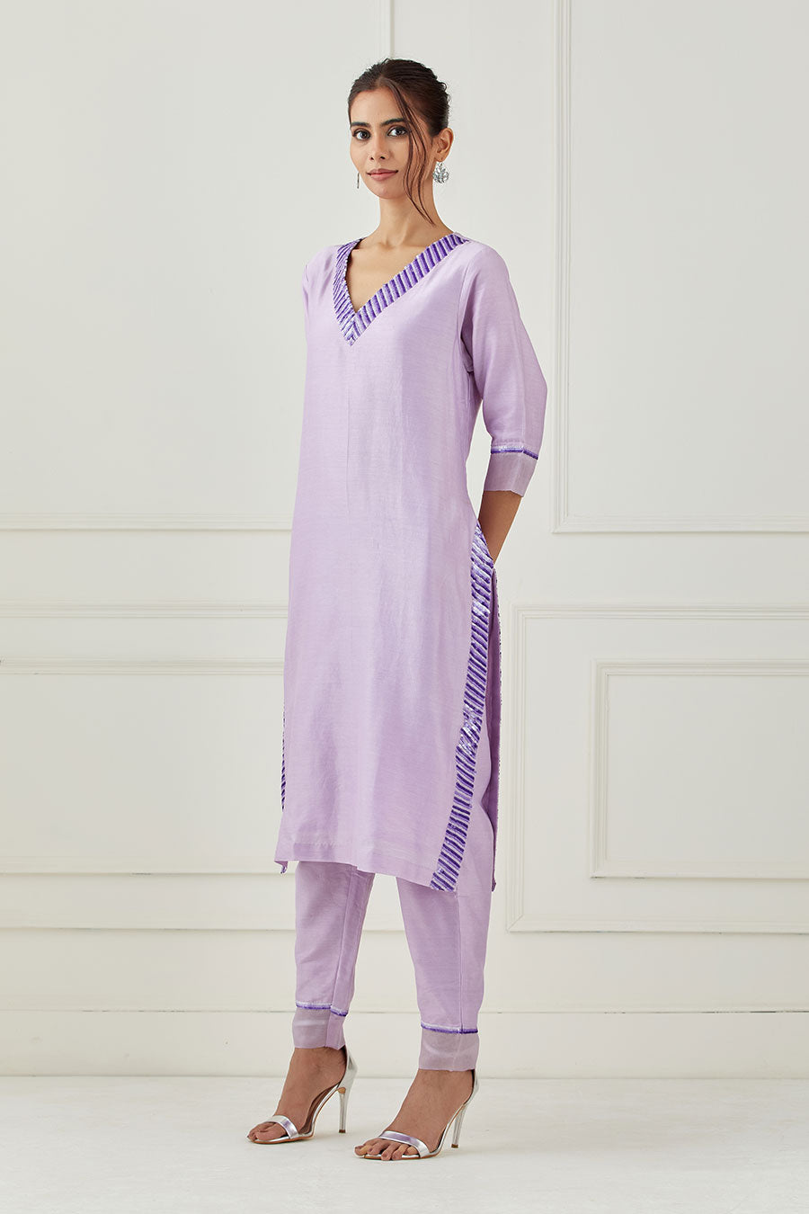 Lavender Embroidered Kurta Set
