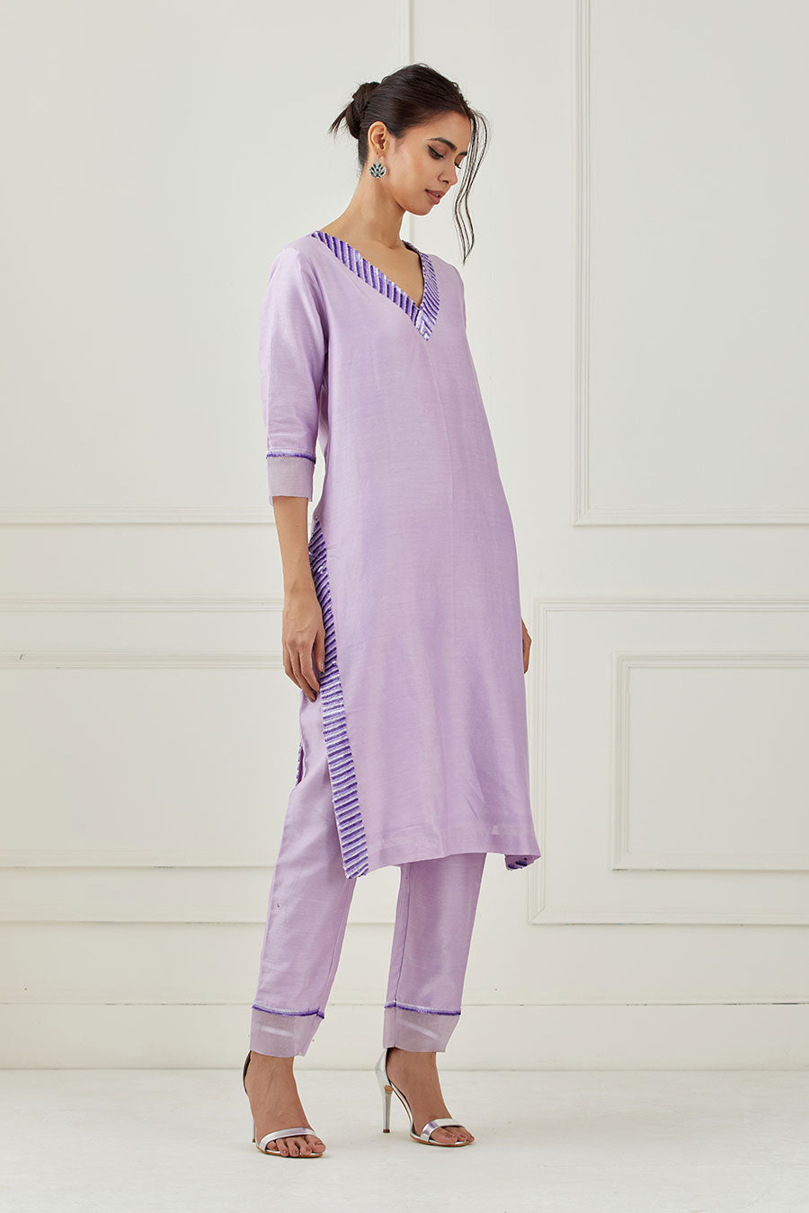 Lavender Embroidered Kurta Set