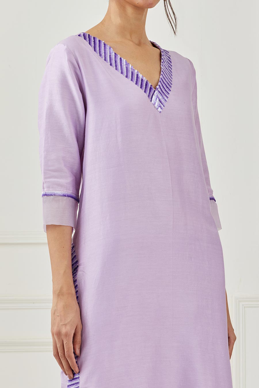 Lavender Embroidered Kurta Set