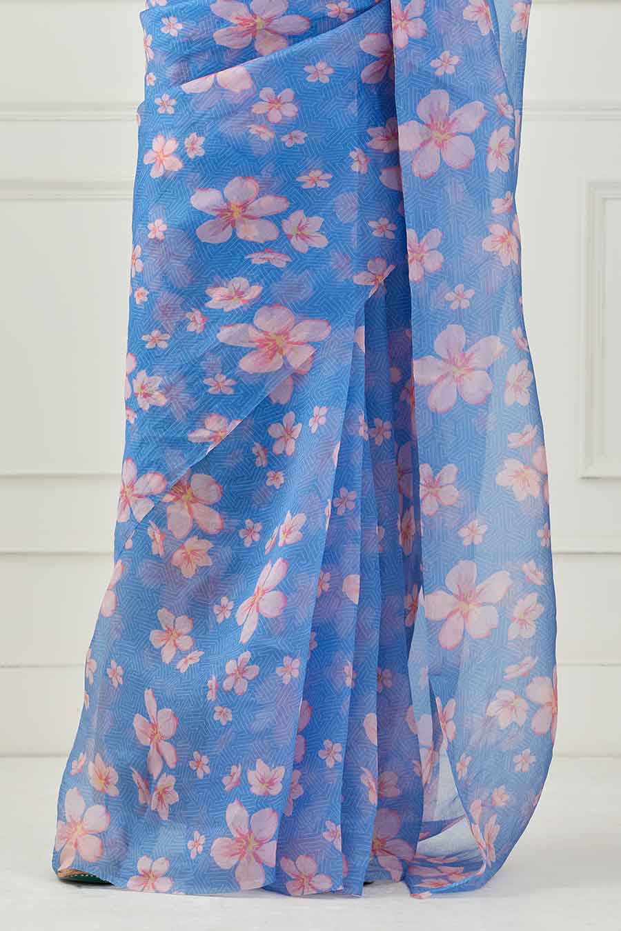 Moon Blue Organza Saree With Unstitched Blouse