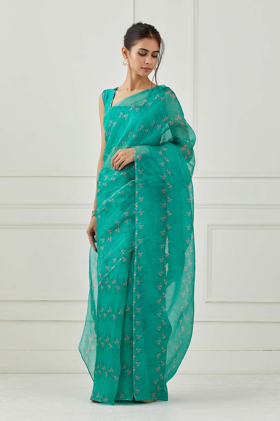 Teal Organza Saree & Blouse Set
