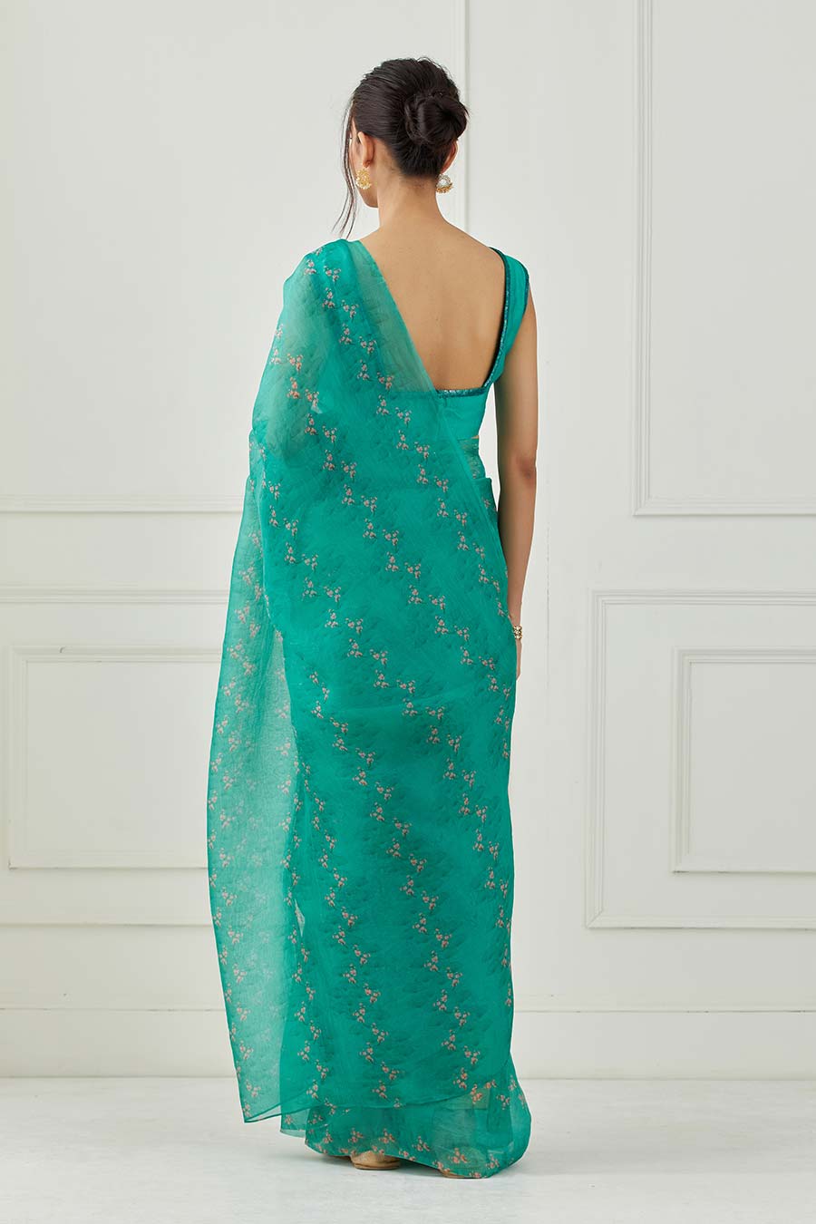 Teal Organza Saree & Blouse Set