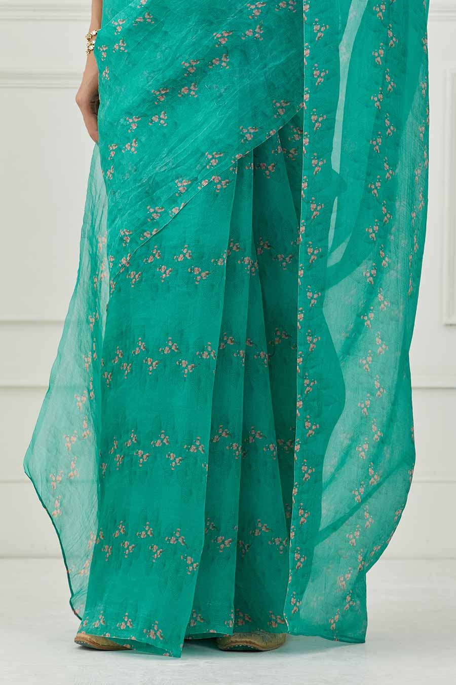 Teal Organza Saree & Blouse Set