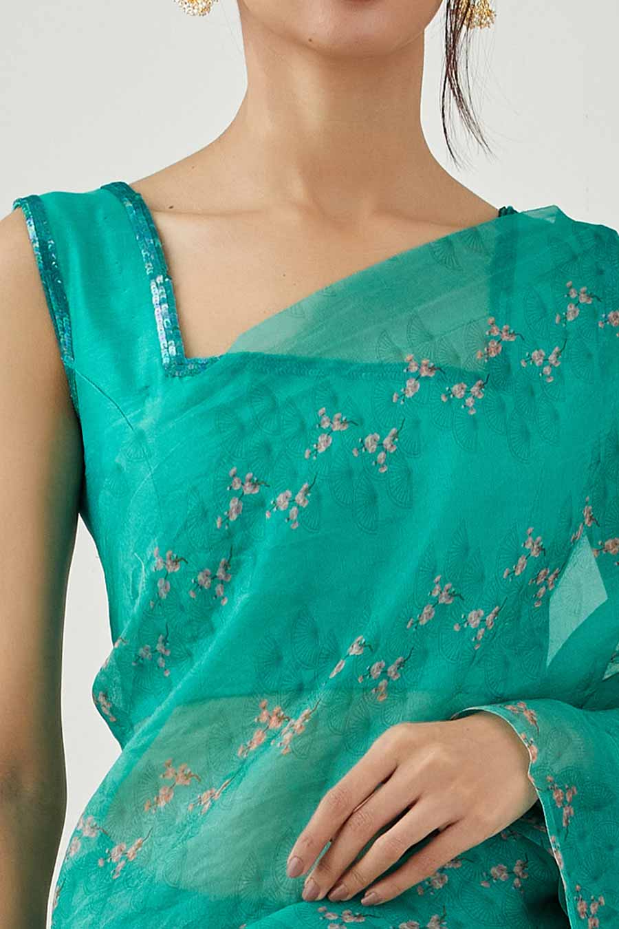 Teal Organza Saree & Blouse Set