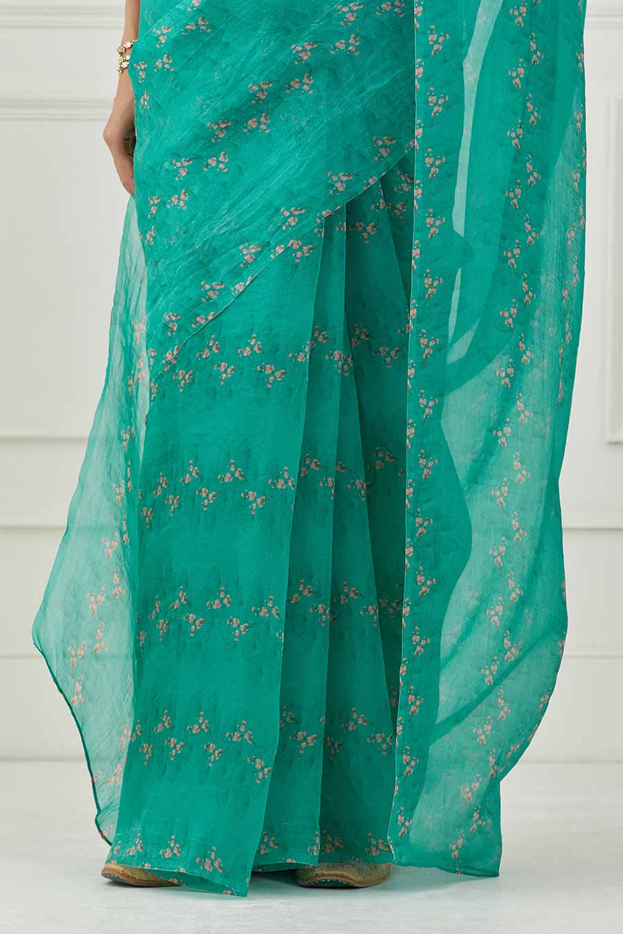 Teal Organza Saree With Unstitched Blouse