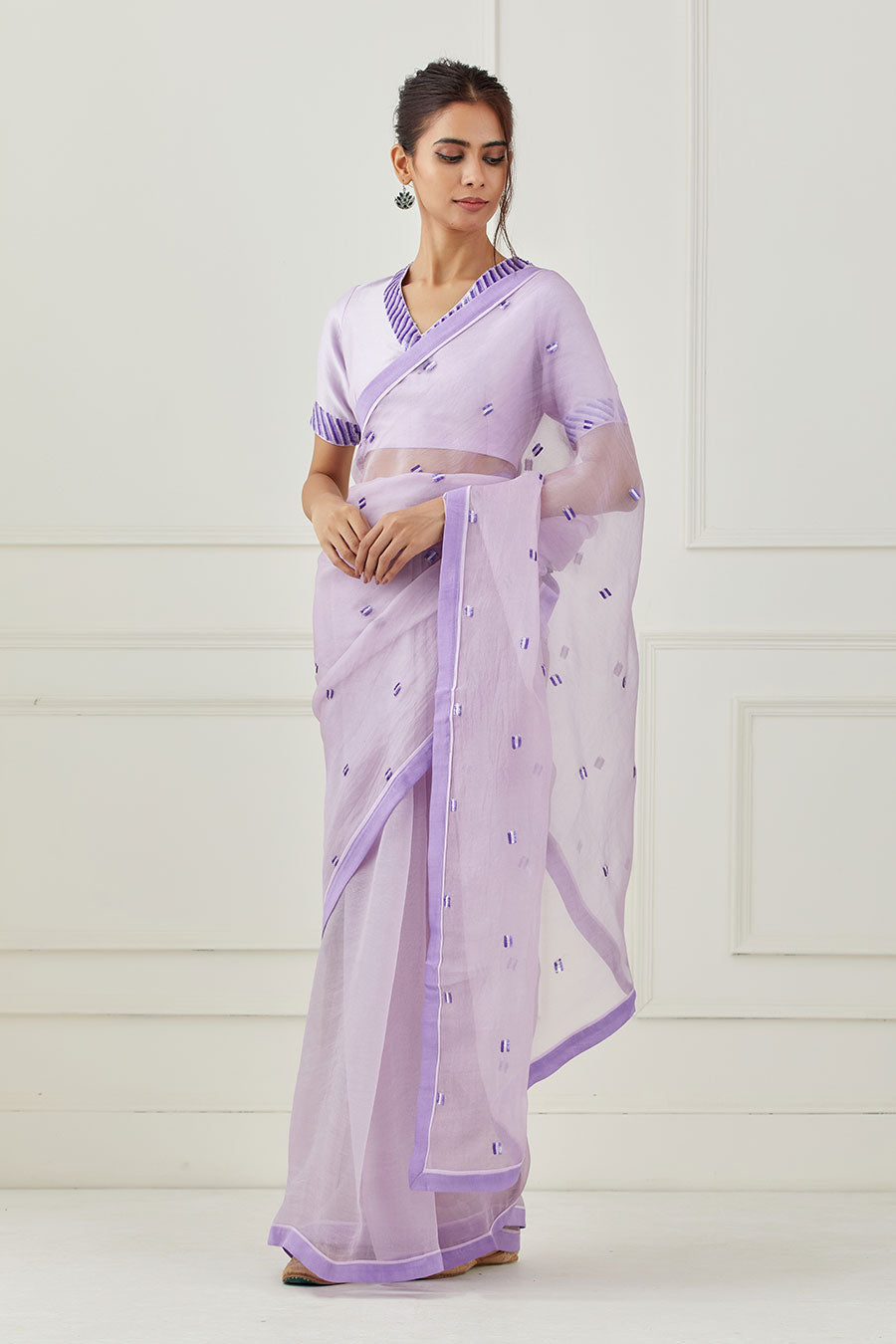 Lavender Embroidered Organza Saree & Blouse