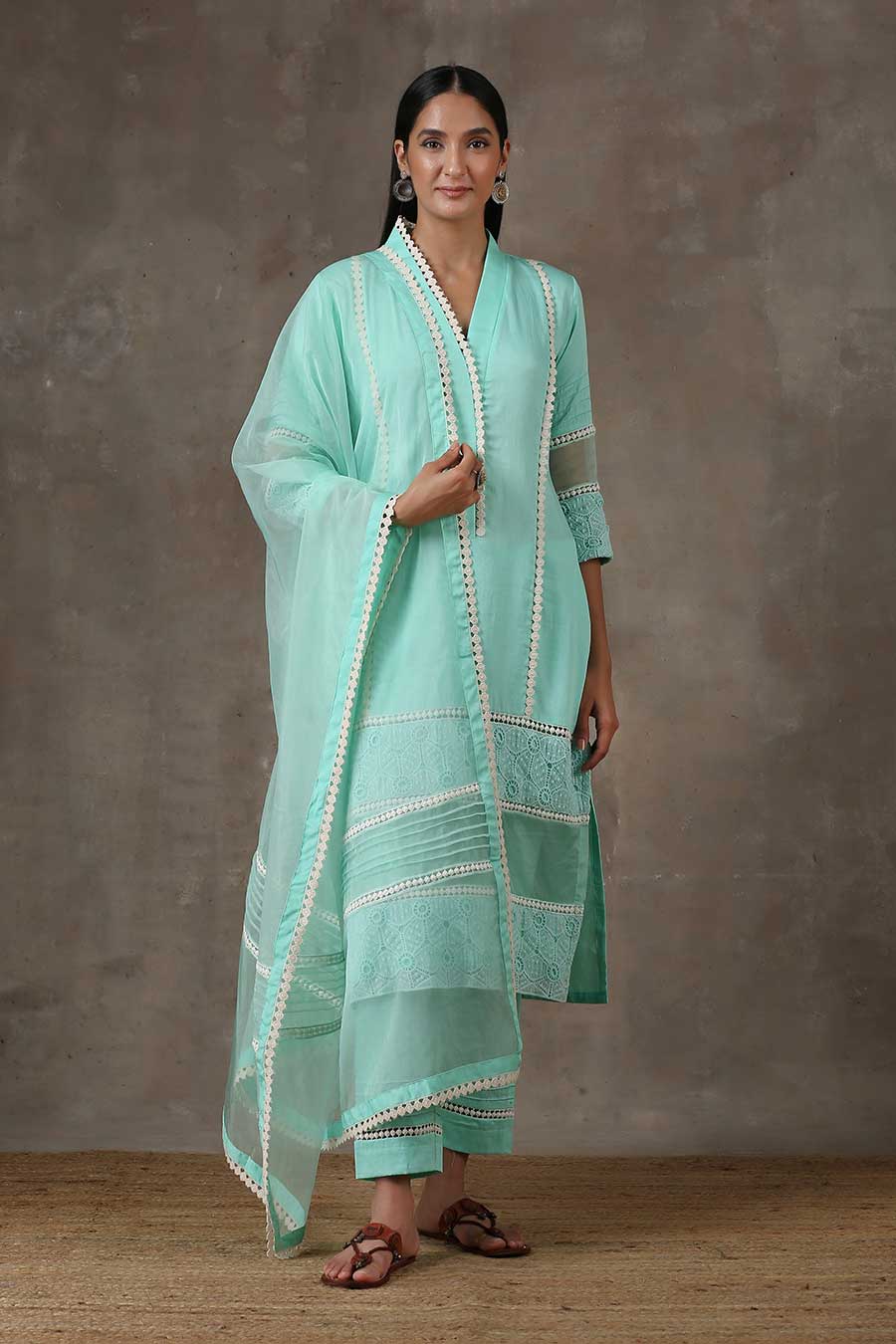 Turquoise Blue Kurta Set (Set of 3)