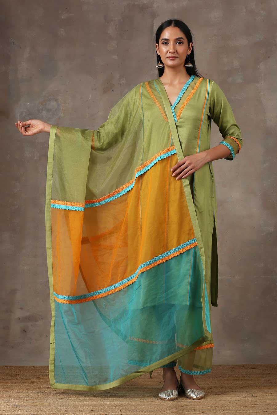Olive Green Kurta Set (Set of 3)