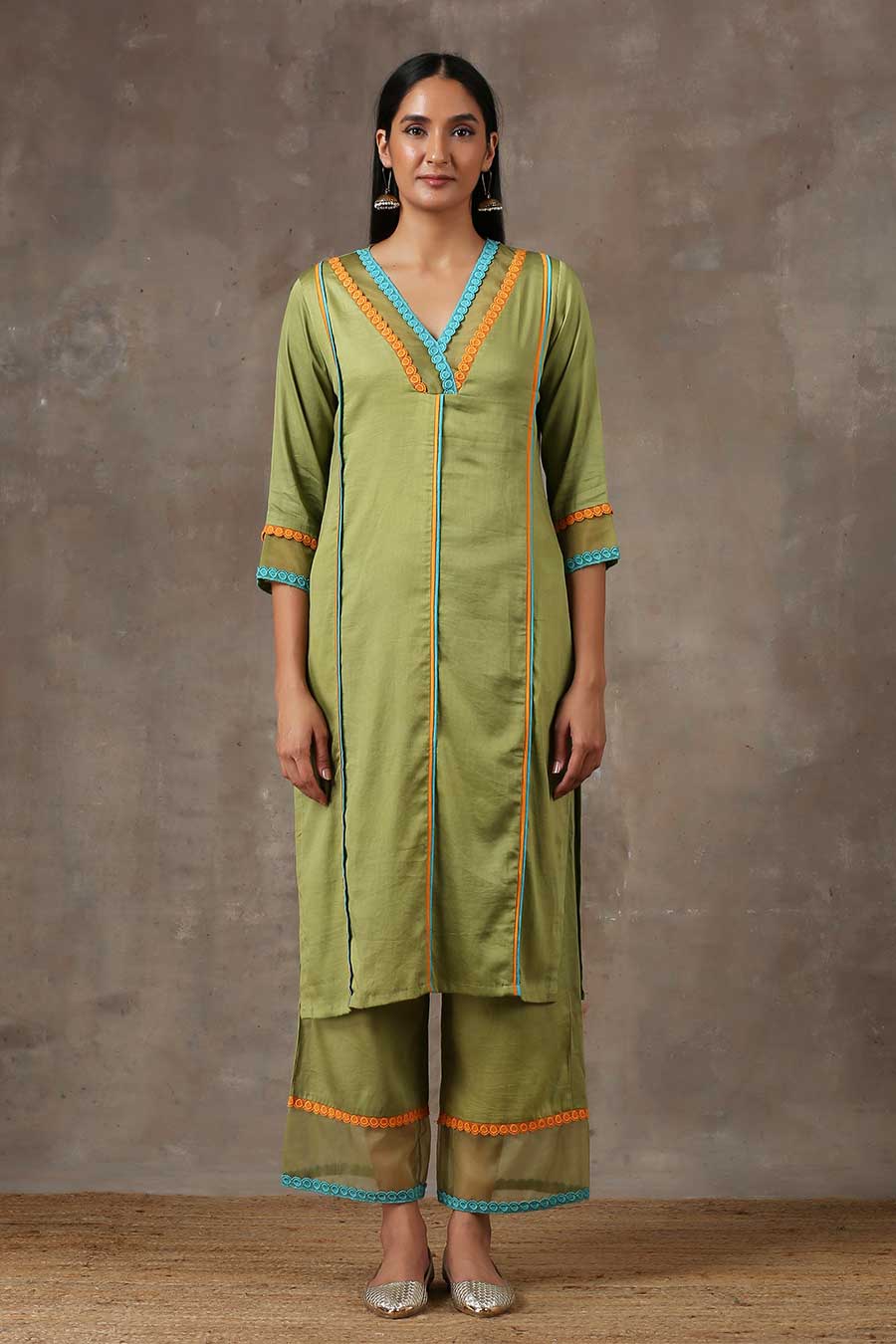 Olive Green Kurta Set (Set of 3)