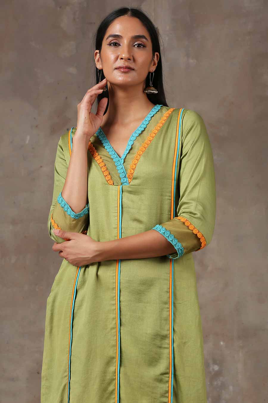Olive Green Kurta Set (Set of 3)