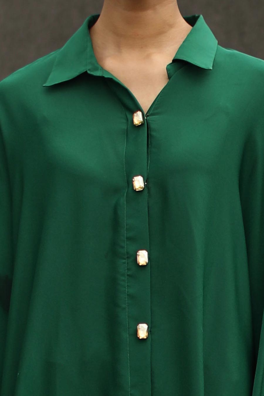 Lush Green Sprinkle Cuff Loose Fit Shirt