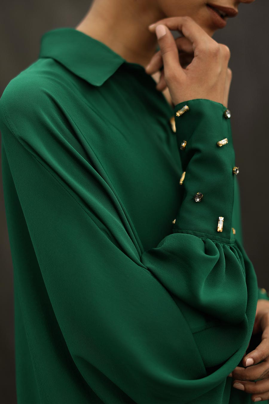 Lush Green Sprinkle Cuff Loose Fit Shirt