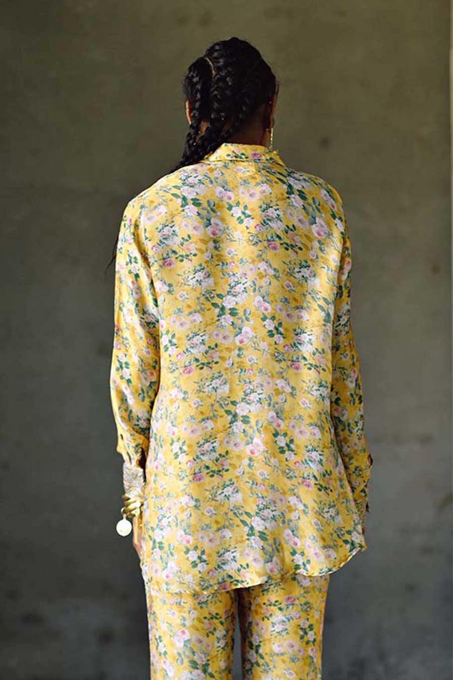 Yellow Floral Laguna Embroidered Cuff Shirt