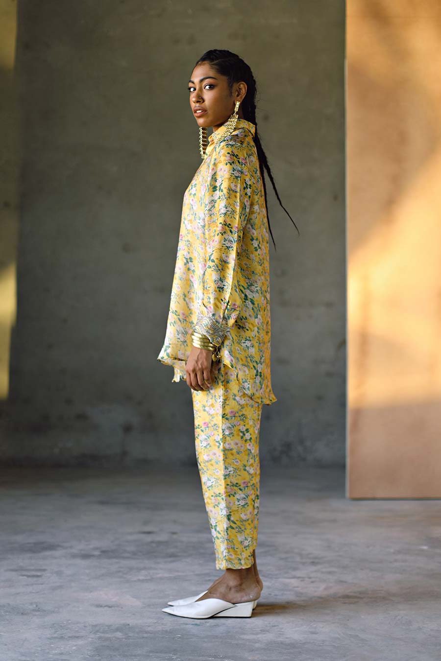 Yellow Floral Laguna Embroidered Cuff Shirt