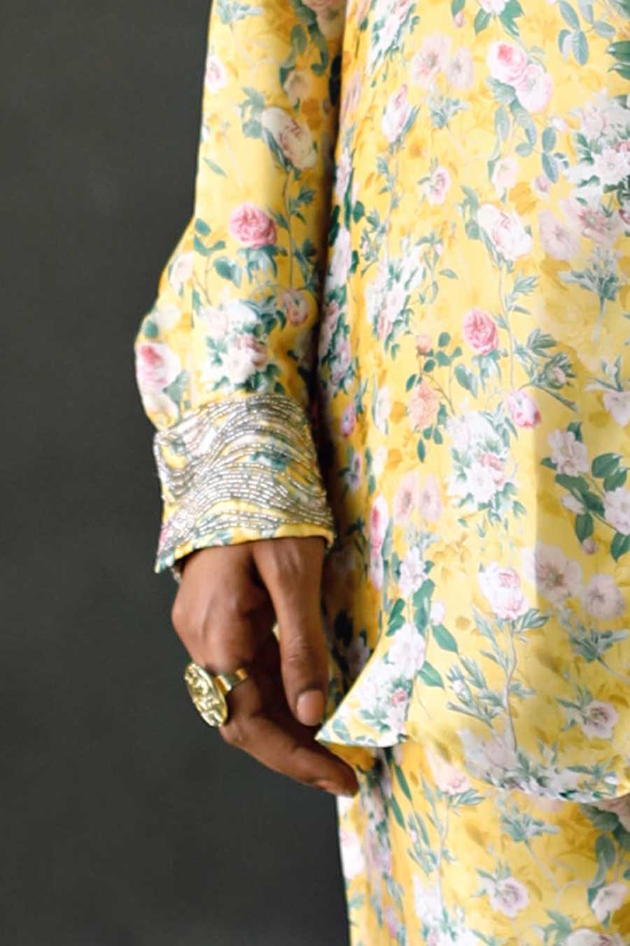 Yellow Floral Laguna Embroidered Cuff Shirt