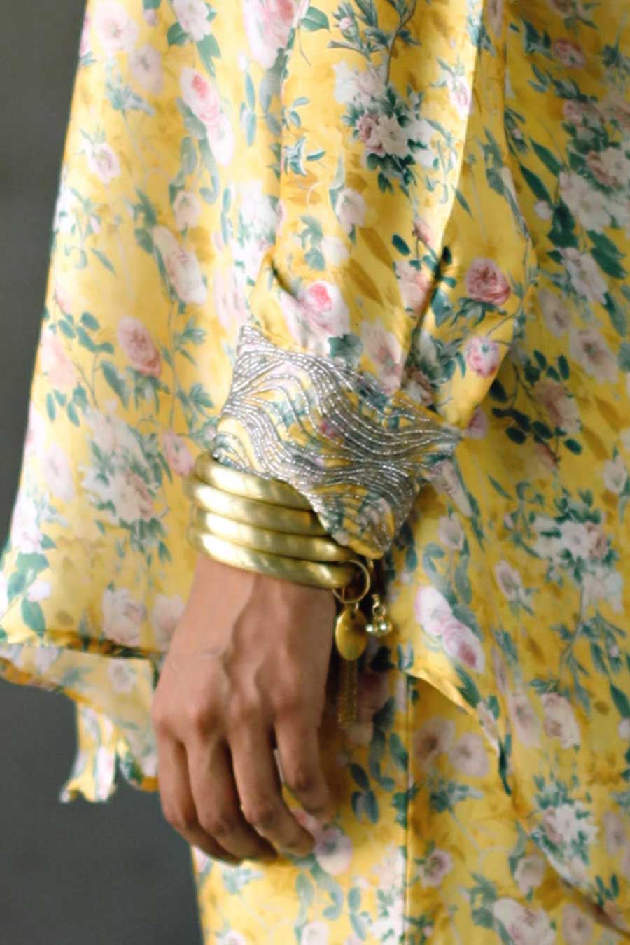 Yellow Floral Laguna Embroidered Cuff Shirt