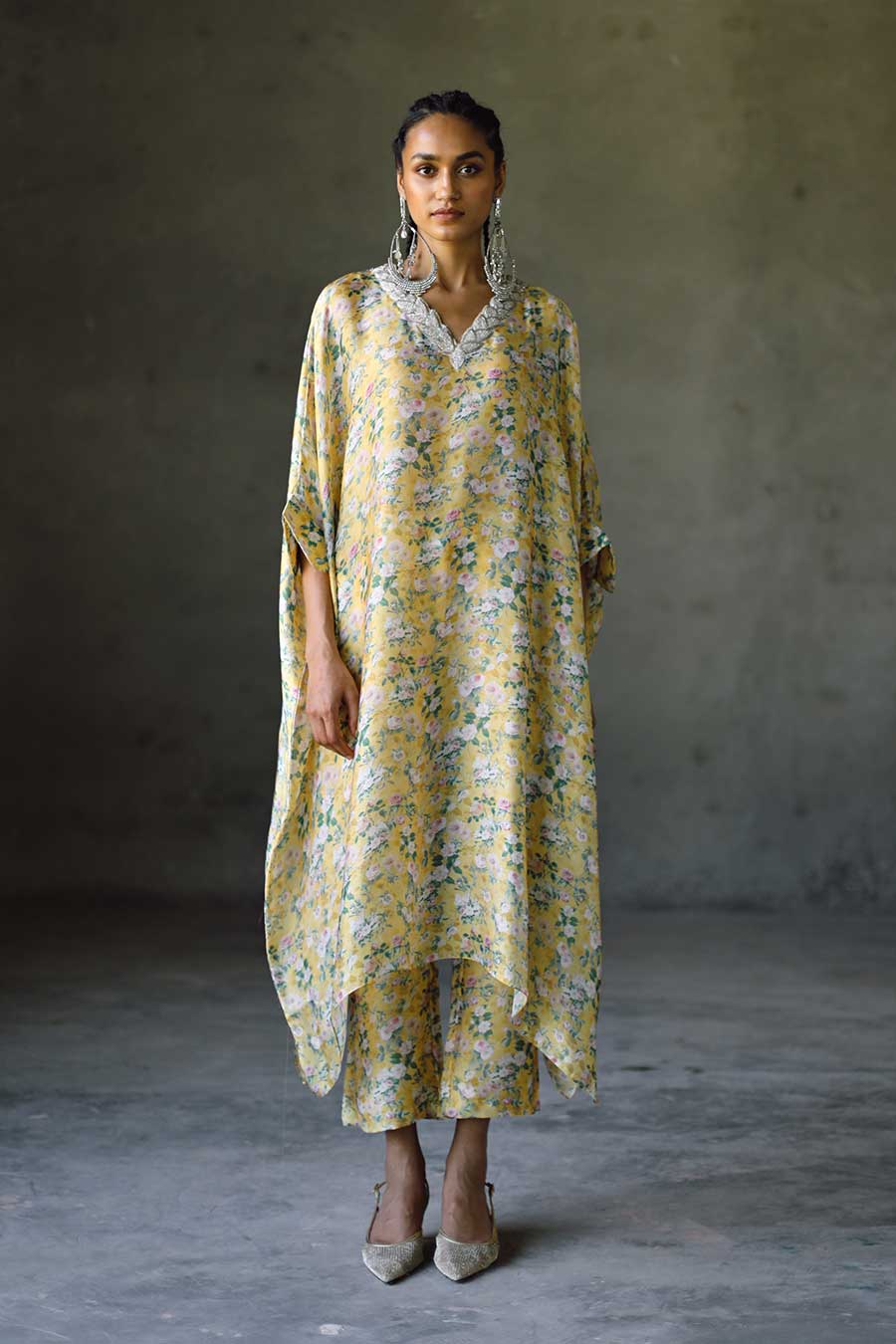 Yellow Floral Laguna Embroidered Kaftan