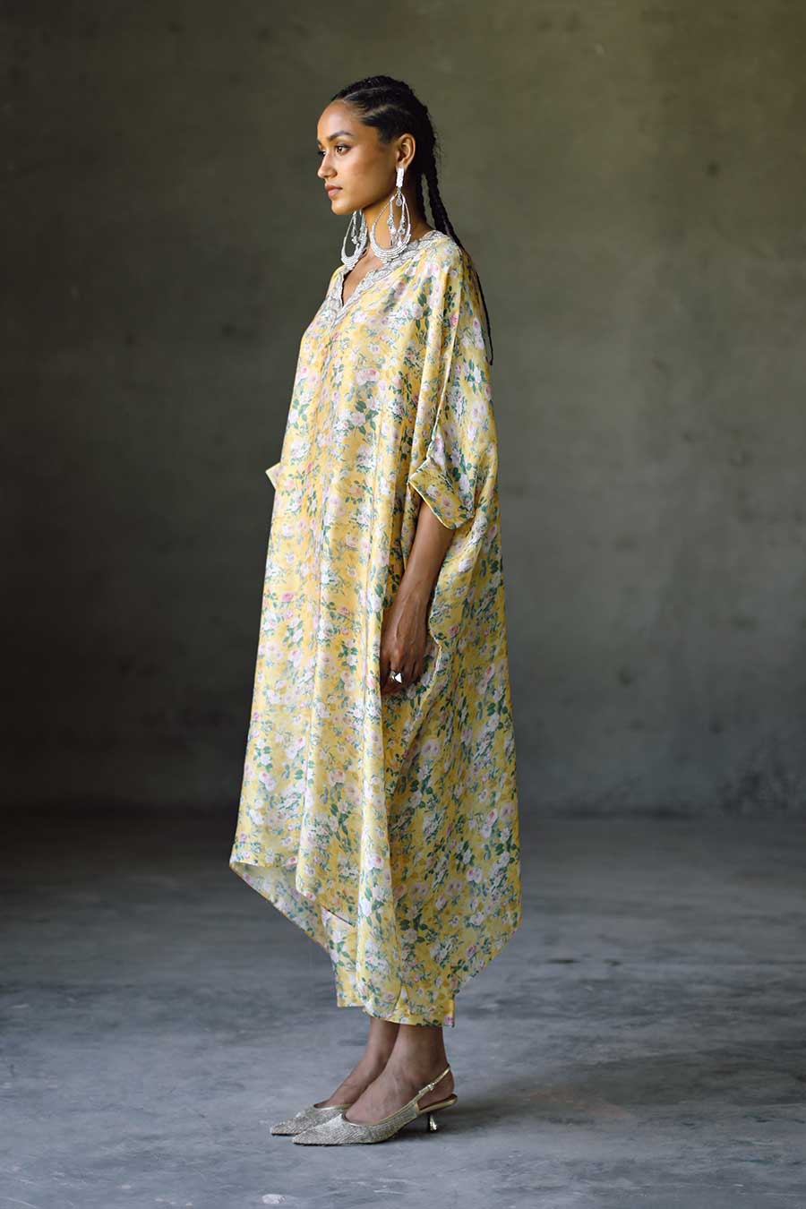 Yellow Floral Laguna Embroidered Kaftan