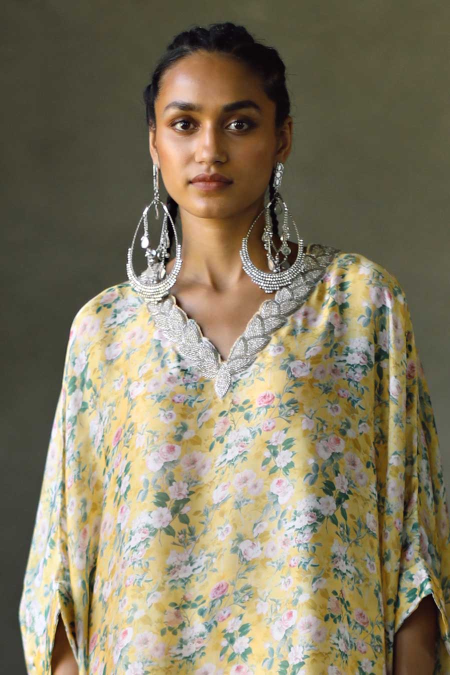 Yellow Floral Laguna Embroidered Kaftan