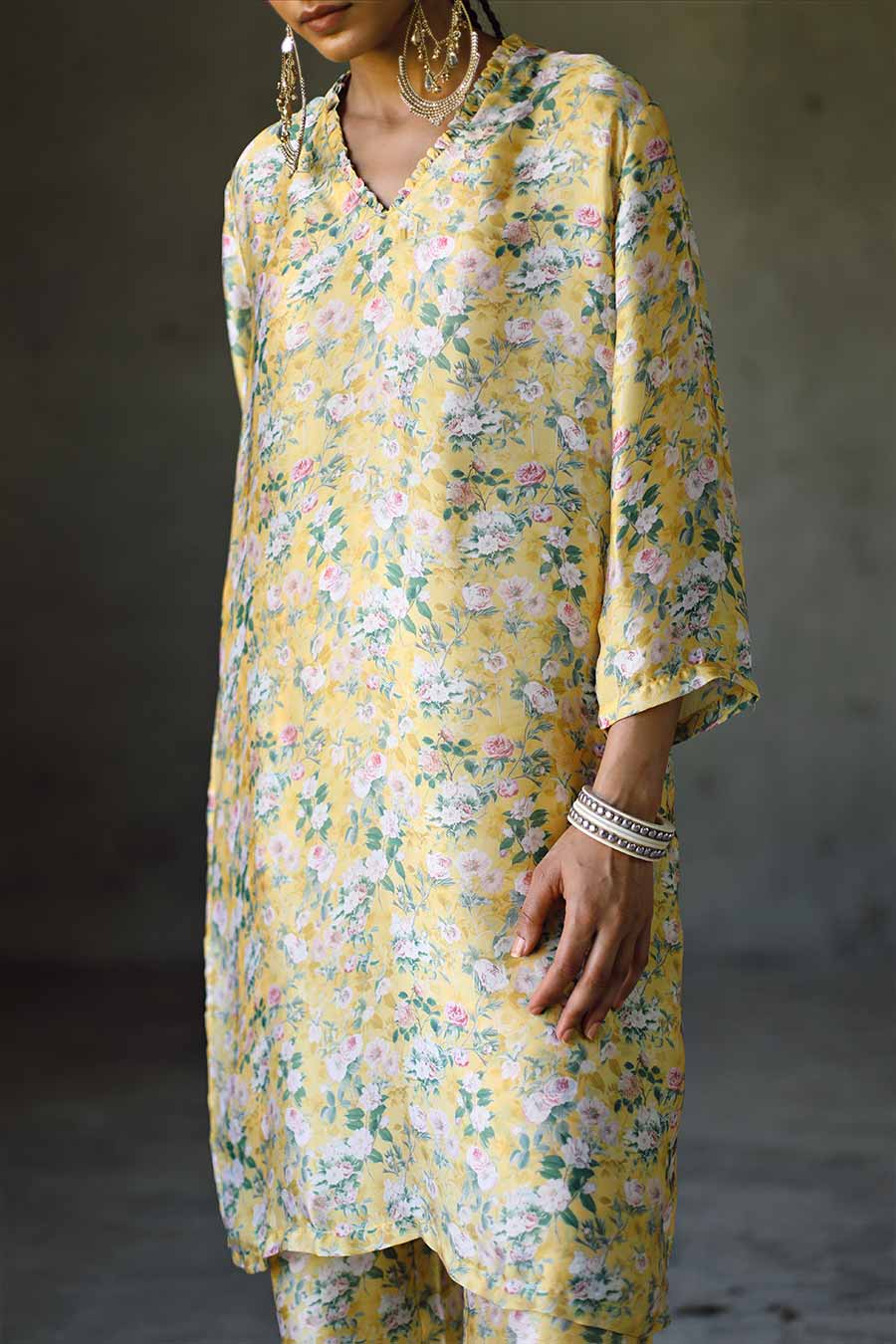 Yellow Floral Laguna Frill Kurta