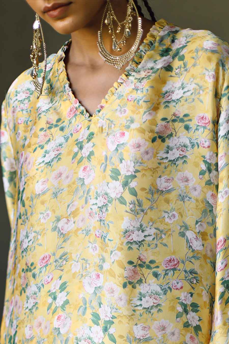 Yellow Floral Laguna Frill Kurta