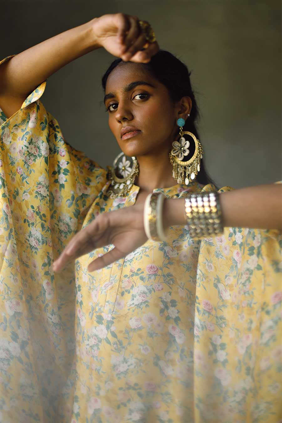 Yellow Floral Laguna Long Kaftan