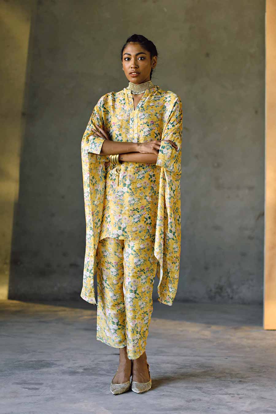 Yellow Floral Laguna Short Kaftan